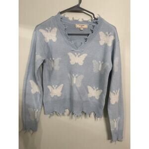 No Comment Girls Butterfly Sweater | Size L (14) | Y2K Soft Girl